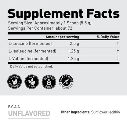 BCAA Powder – Kaged BCAAs, Fermented, Plant-Based, 5g Unflavored, 72 Servings