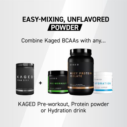 BCAA Powder – Kaged BCAAs, Fermented, Plant-Based, 5g Unflavored, 72 Servings