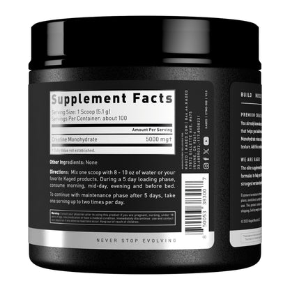 Kaged Creatine Monohydrate Micronized Powder Unflavored – 100 Servings | 5,000 mg per Serving