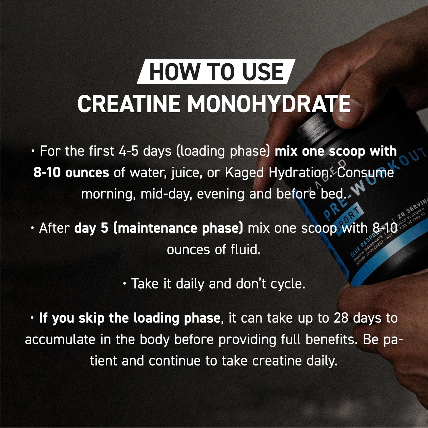 Kaged Creatine Monohydrate Micronized Powder Unflavored – 100 Servings | 5,000 mg per Serving