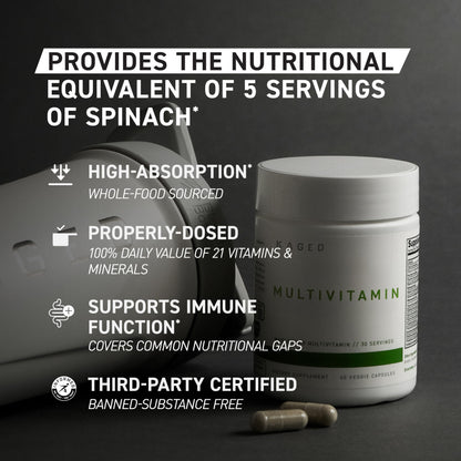 Kaged Multivitamin Capsules – Plant-Based, Organic Fruits & Veggies | 30 Servings
