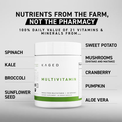 Kaged Multivitamin Capsules – Plant-Based, Organic Fruits & Veggies | 30 Servings