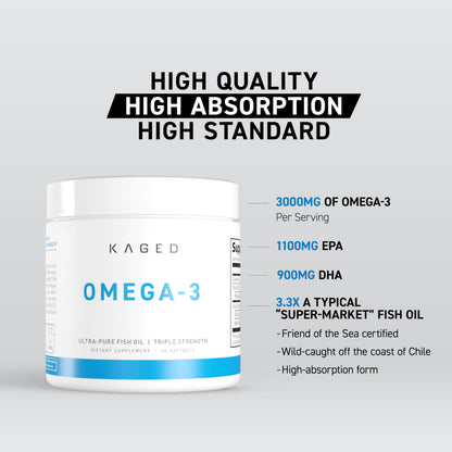 Kaged Omega 3 Softgels – Unflavored Fish Oil, 3000mg Omega-3 (EPA & DHA) | 30 Servings