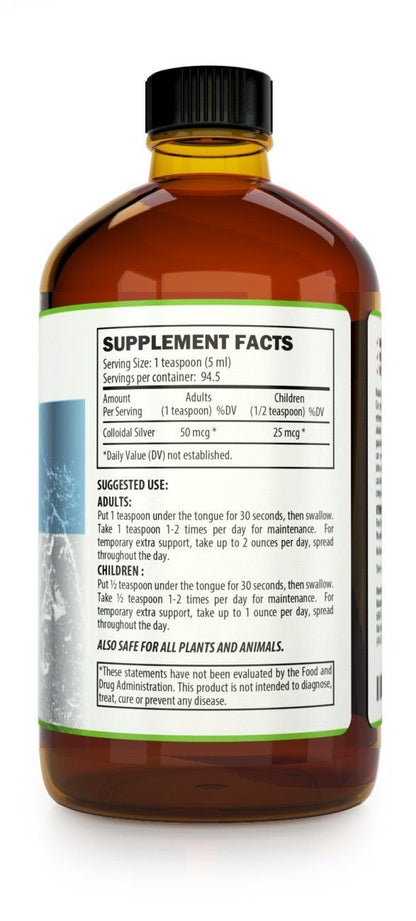 Kaiame Naturals Colloidal Silver 10 PPM - 16 oz Glass Bottle | Pure Silver Hydrosol