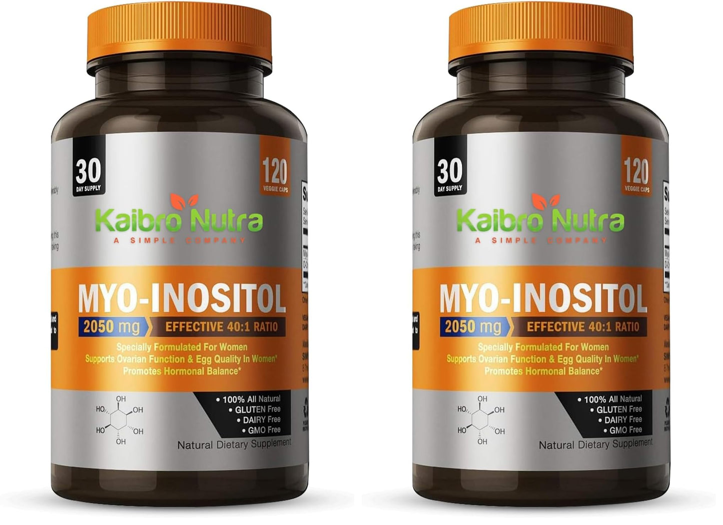 Kaibro Nutra Myo-Inositol 40:1 – Hormone Balance & Ovarian Support (120 Caps x 2, Vegan, Non-GMO)
