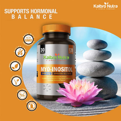 Kaibro Nutra Myo-Inositol 40:1 – Hormone Balance & Ovarian Support (120 Caps x 2, Vegan, Non-GMO)