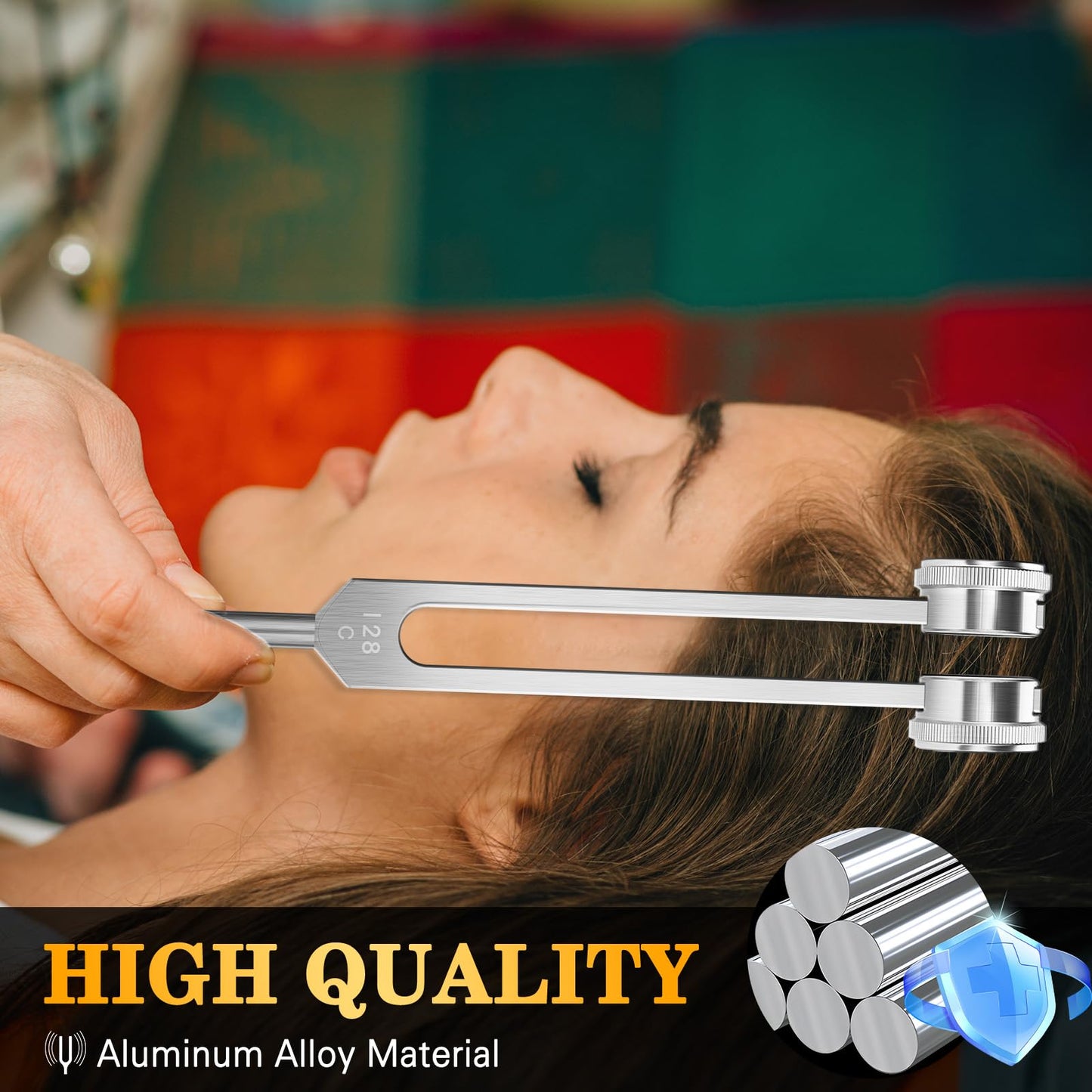 KAIGESZAD Tuning Fork 128Hz with Reflex Hammer for Chakra Healing – Sound Therapy, Aluminum Alloy, Non-Magnetic
