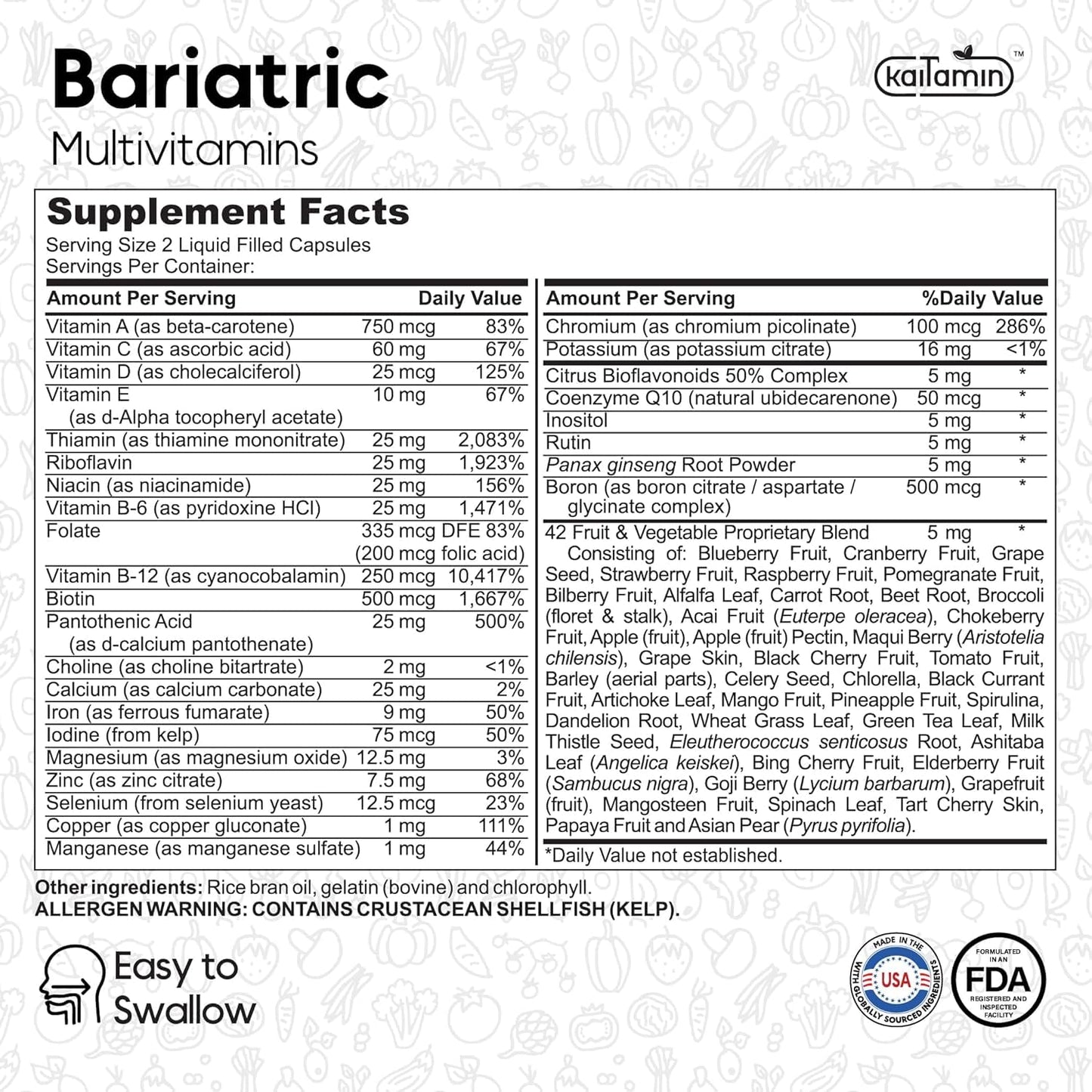 Kaitamin Bariatric Multivitamin with Iron – Post-Surgery Recovery, 60 Liquid Capsules