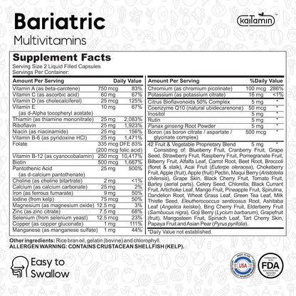 Kaitamin Bariatric Multivitamin with Iron – Post-Surgery Recovery, 60 Liquid Capsules