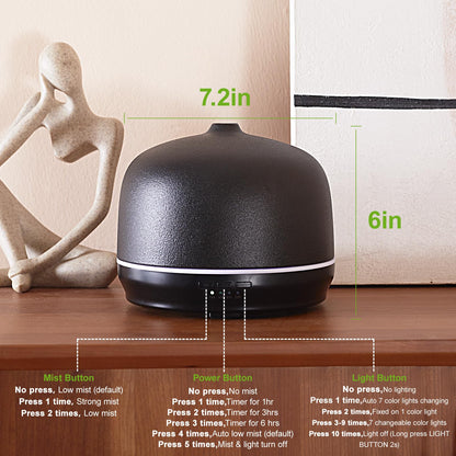 Kakoda Ceramic Essential Oil Diffuser – 500ml, Timed, Auto Shut-Off, Black