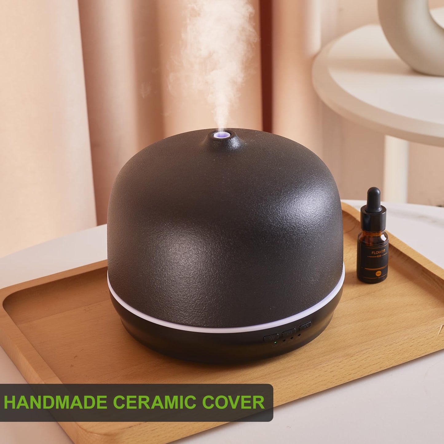 Kakoda Ceramic Essential Oil Diffuser – 500ml, Timed, Auto Shut-Off, Black
