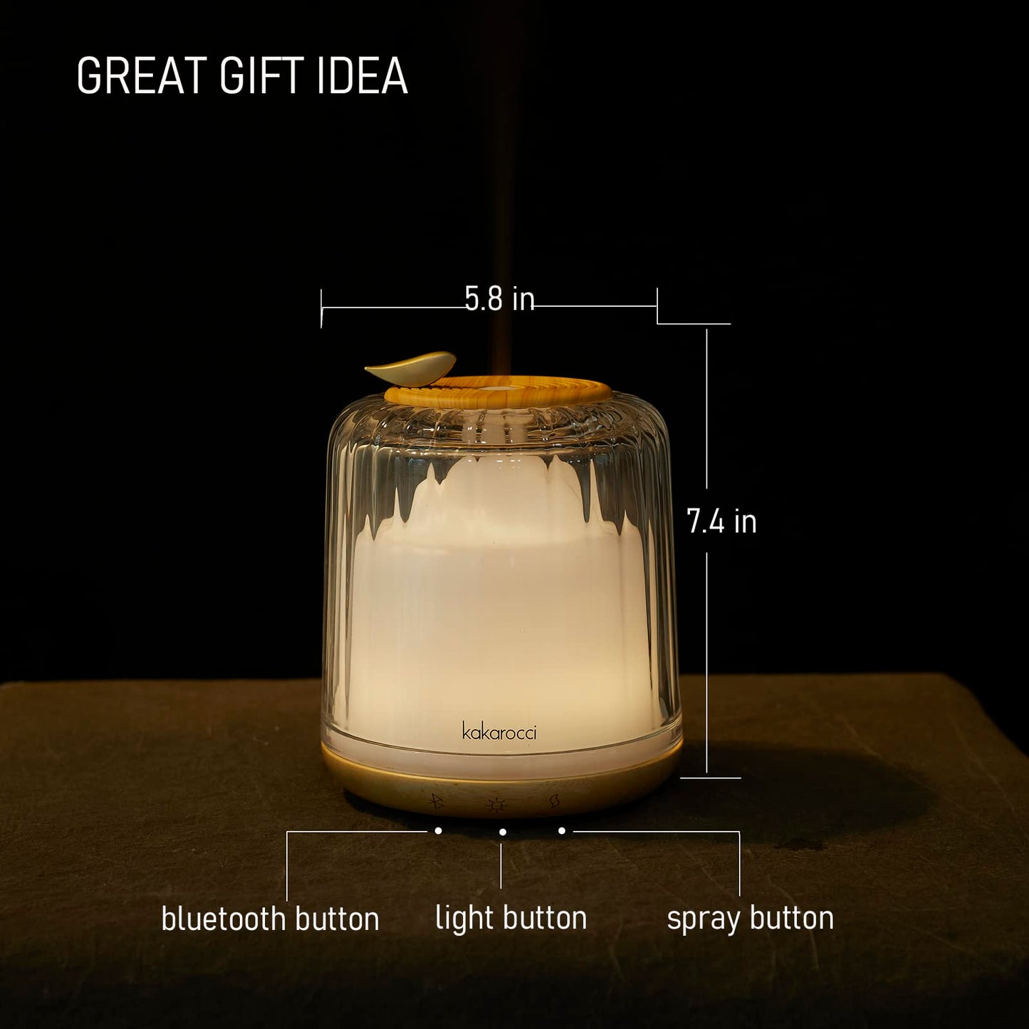 Kakoda Glass Dome Diffuser – 230ml Ultrasonic with Wood Base & Bluetooth Speaker