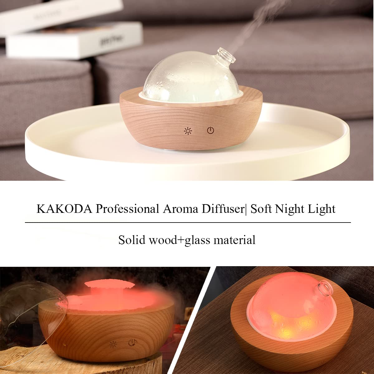 Kakoda Glass Essential Oil Diffuser – Real Wood Base, 7-Color LED, 2025 Upgrade