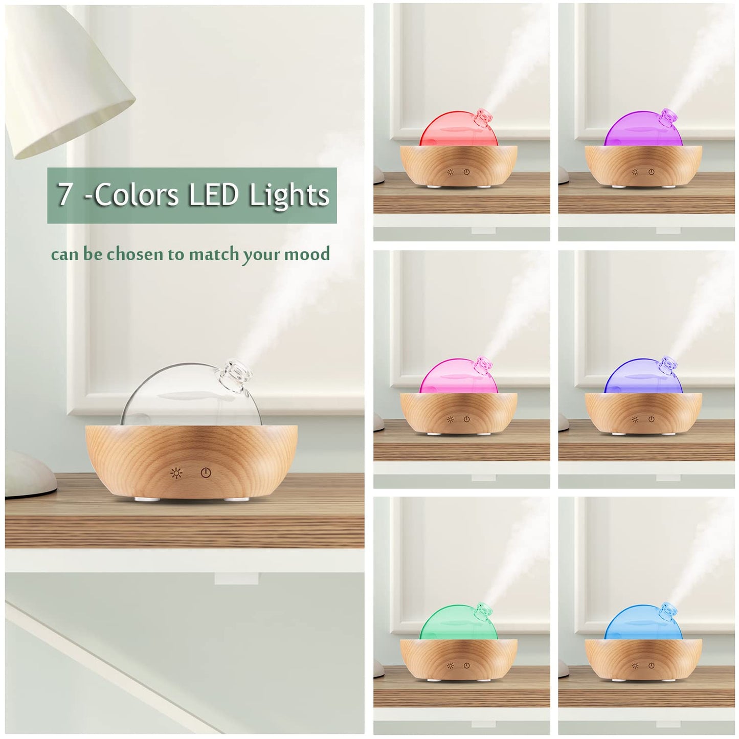 Kakoda Glass Essential Oil Diffuser – Real Wood Base, 7-Color LED, 2025 Upgrade