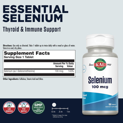 Kal 100 mcg Selenium Yeast Free Tablets - 100 Count