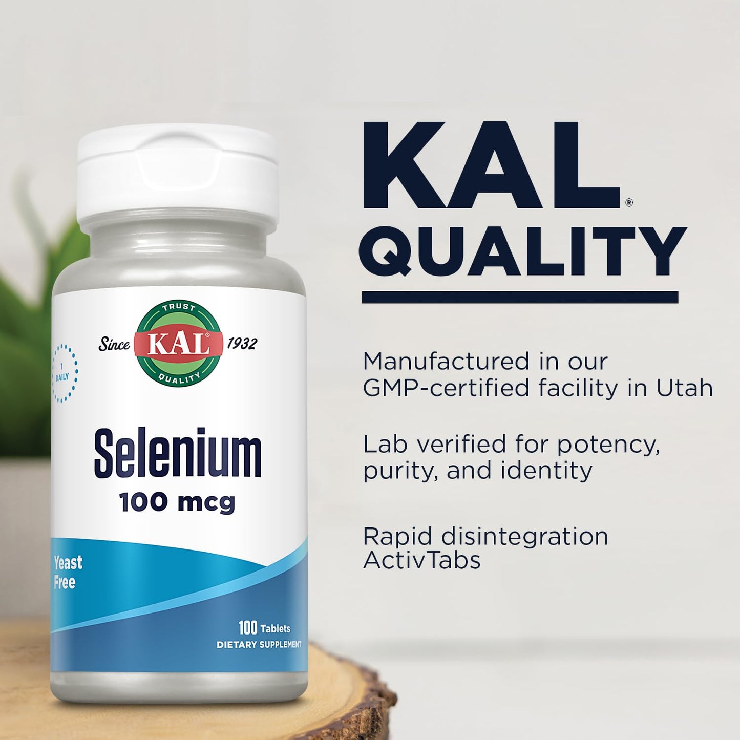 Kal 100 mcg Selenium Yeast Free Tablets - 100 Count