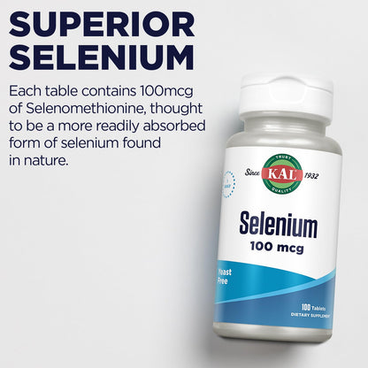 Kal 100 mcg Selenium Yeast Free Tablets - 100 Count