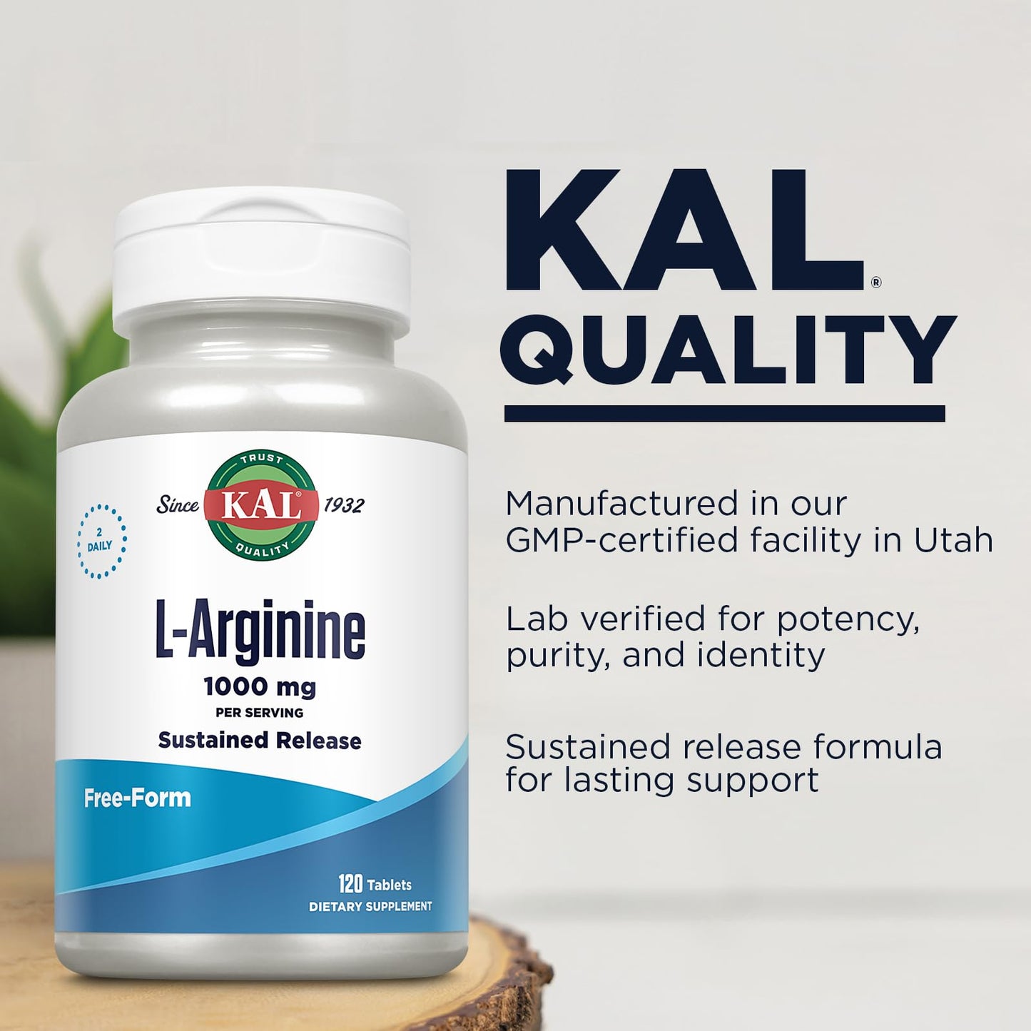 KAL 1000 Mg L-Arginine Tablets, 120 Count | Supports Circulation & Heart Health
