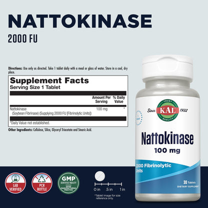 Kal 100 Mg Nattokinase Tablets, 30 Count - Supports Healthy Blood Flow