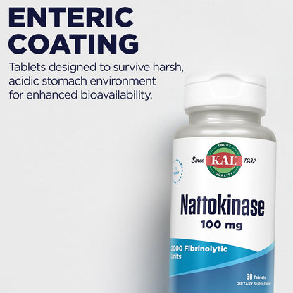 Kal 100 Mg Nattokinase Tablets, 30 Count - Supports Healthy Blood Flow