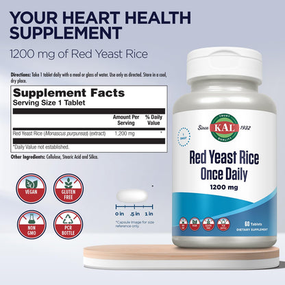 KAL 1200 mg Red Yeast Rice, 60 Count | Heart Health Support