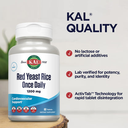KAL 1200 mg Red Yeast Rice, 60 Count | Heart Health Support