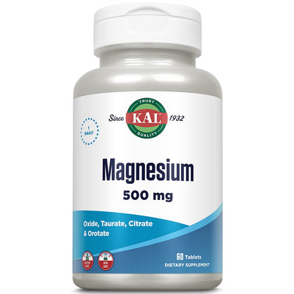 Kal 500 Mg Magnesium Tablets, 60 Count | Four-Form Magnesium Complex