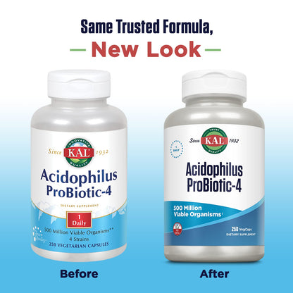 KAL Acidophilus ProBiotic-4 — 500 Million CFUs, Four Strains, 250 VegCaps
