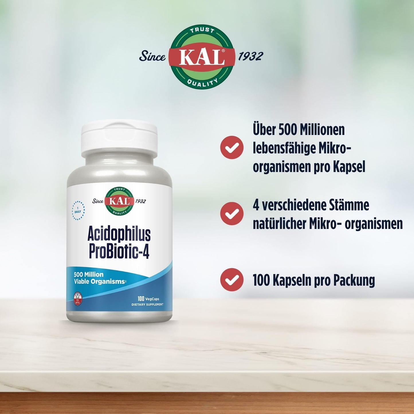 KAL Acidophilus ProBiotic-4 - 500M CFU, 4 Probiotic Strains | 100 Servings