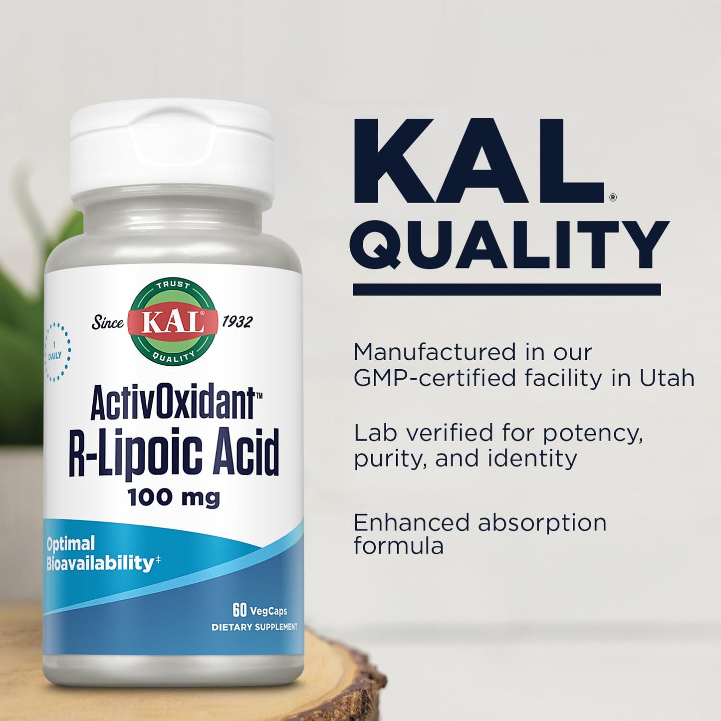 KAL ActivOxidant 100 mg R-Lipoic Acid Tablets, 60 Count