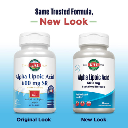 KAL Alpha Lipoic Acid SR Tablets 600 mg – 60 Count | Antioxidant Support