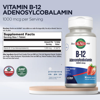 KAL B12 Adenosylcobalamin 1000mcg | Energy Support | Strawberry ActiveMelt