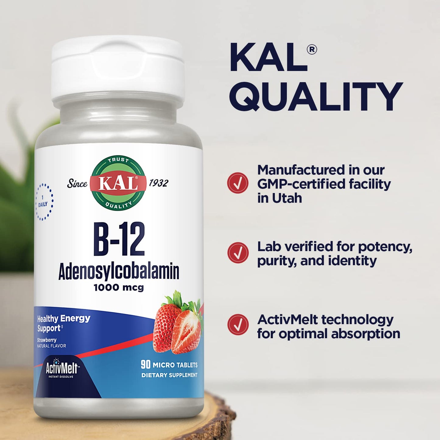 KAL B12 Adenosylcobalamin 1000mcg | Energy Support | Strawberry ActiveMelt