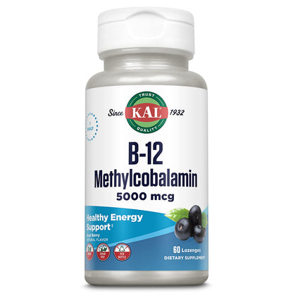 KAL B-12 Methylcobalamin Lozenges 5000mcg – Acai Flavor, Vegan, Sugar Free, 60 Servings