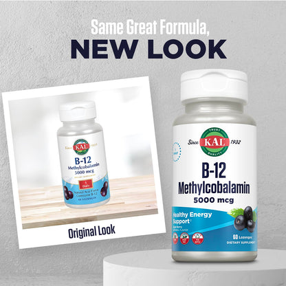 KAL B-12 Methylcobalamin Lozenges 5000mcg – Acai Flavor, Vegan, Sugar Free, 60 Servings