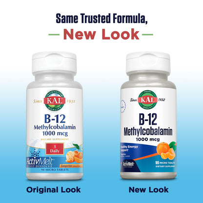 KAL Vitamin B12 Methylcobalamin 1000mcg | ActivMelt, Tangerine Flavor