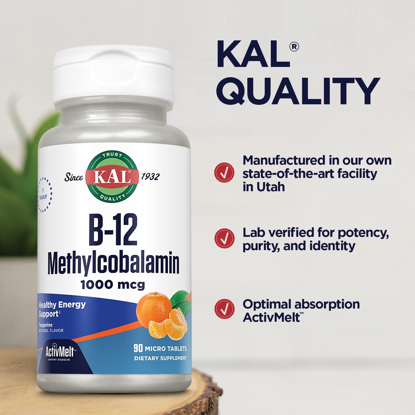 KAL Vitamin B12 Methylcobalamin 1000mcg | ActivMelt, Tangerine Flavor