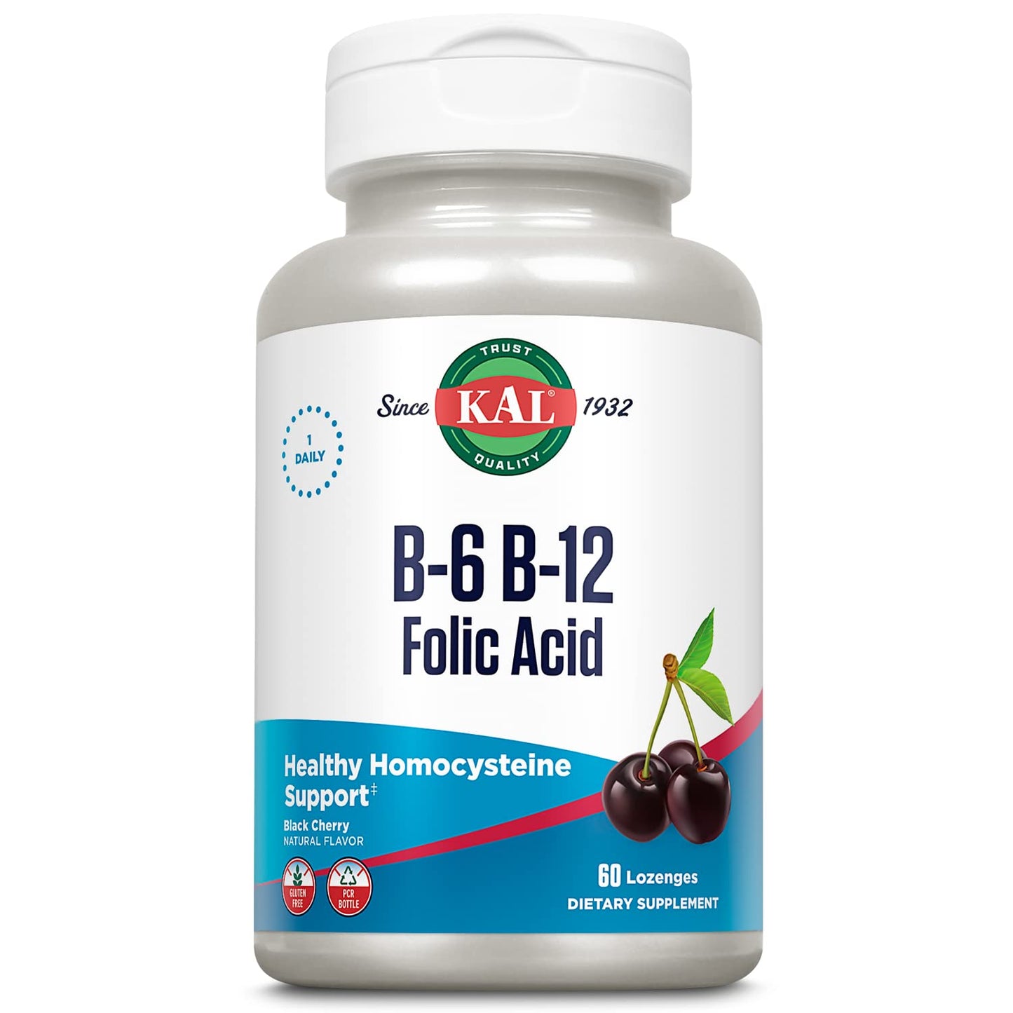 KAL Vitamin B-6 B-12 Folic Acid Supplement – Energy & Heart Support | Gluten Free, Cherry