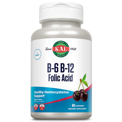KAL Vitamin B-6 B-12 Folic Acid Supplement – Energy & Heart Support | Gluten Free, Cherry