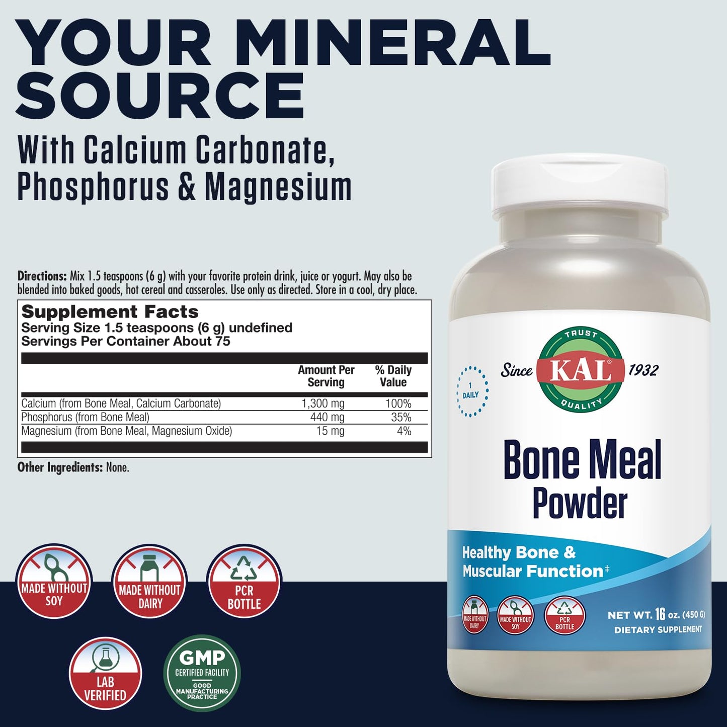 KAL Bone Meal Powder – Sterilized & Edible Supplement (16 oz) | Calcium, Phosphorus & Magnesium