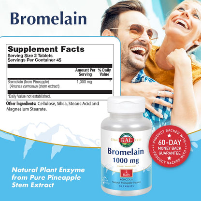 KAL Bromelain Tablets 1000 mg - 90 Count | Digestive Enzyme & Joint Support