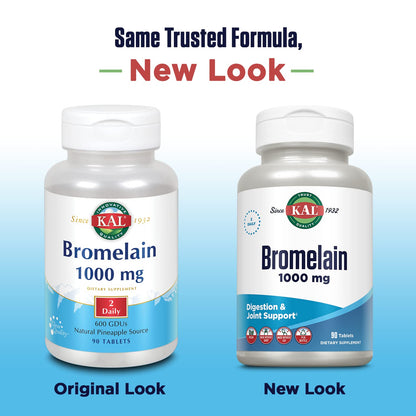 KAL Bromelain Tablets 1000 mg - 90 Count | Digestive Enzyme & Joint Support