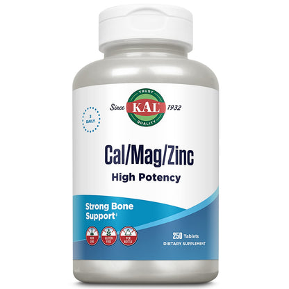 KAL Cal/Mag/Zinc | 1000mg Calcium, 400mg Magnesium & 15mg Zinc | Bone, Muscle, Heart & Immune Support | 250ct