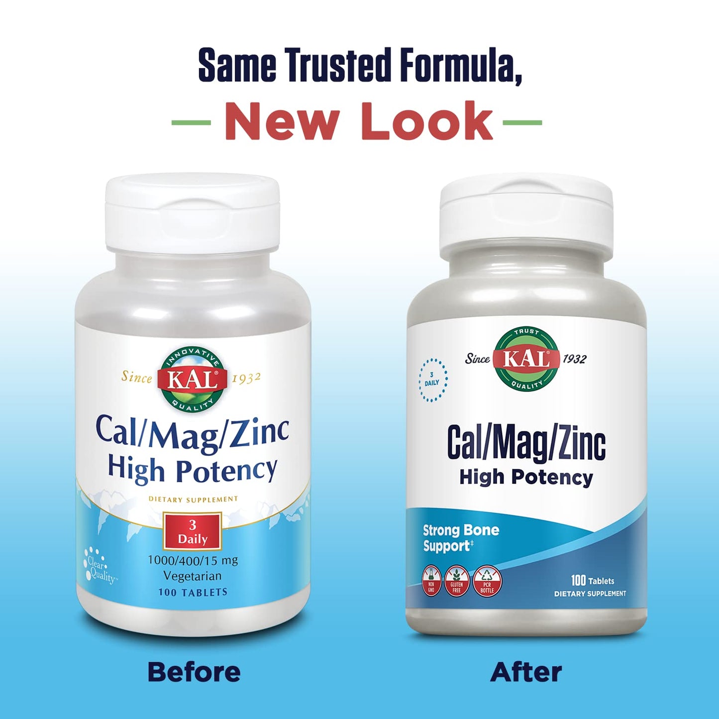 KAL Cal/Mag/Zinc 1000/400/15 mg – Bone, Muscle & Immune Support (100 ct)