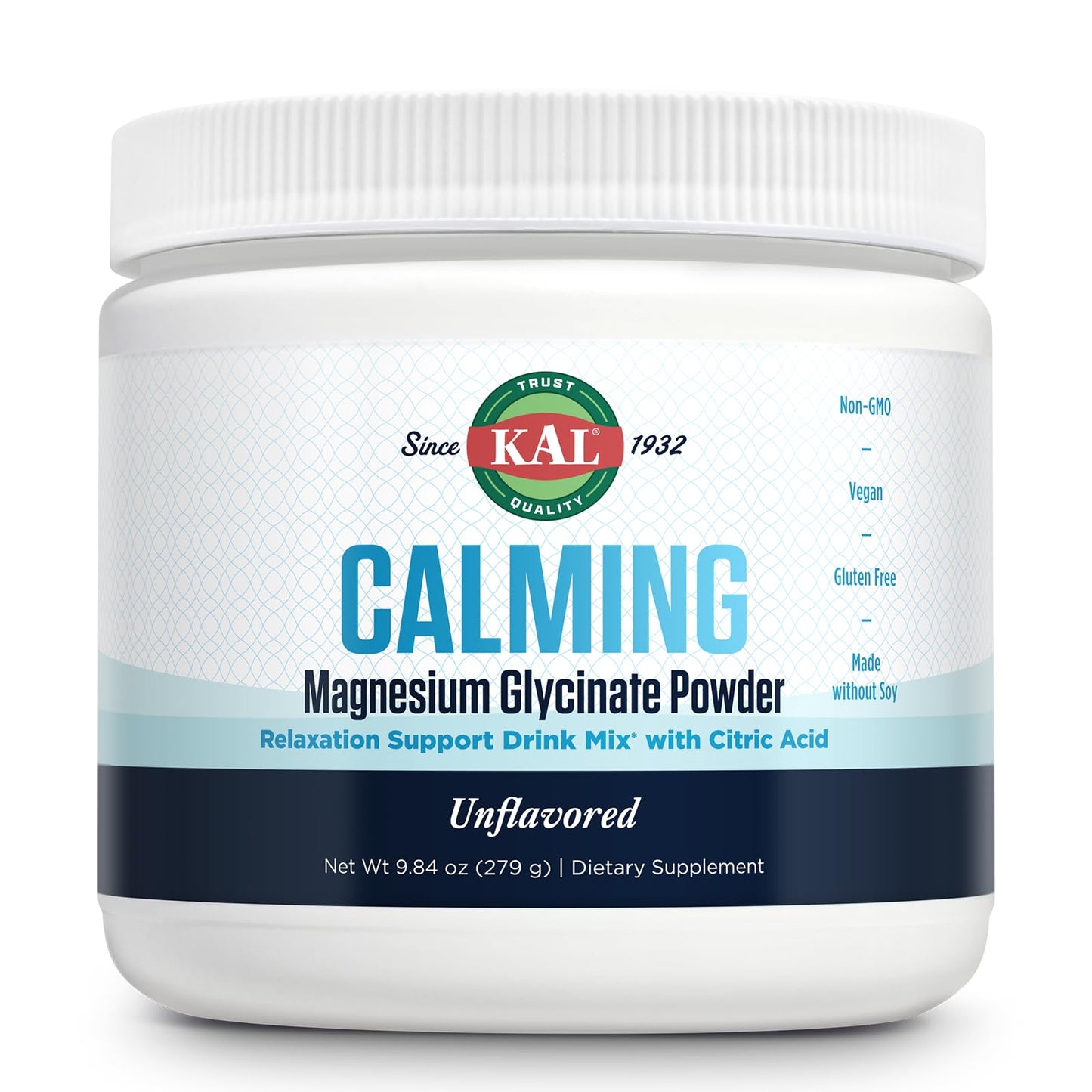KAL Calming Magnesium Glycinate Powder – Citric Acid, Unflavored, 8.5 oz – Relaxation & Nerve Support