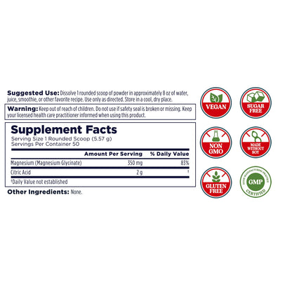 KAL Calming Magnesium Glycinate Powder – Citric Acid, Unflavored, 8.5 oz – Relaxation & Nerve Support