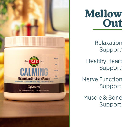 KAL Calming Magnesium Glycinate Powder – Citric Acid, Unflavored, 8.5 oz – Relaxation & Nerve Support