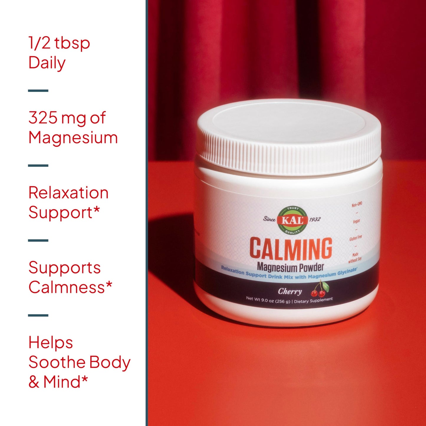 KAL Calming Magnesium Powder - Cherry Flavor, High Absorption