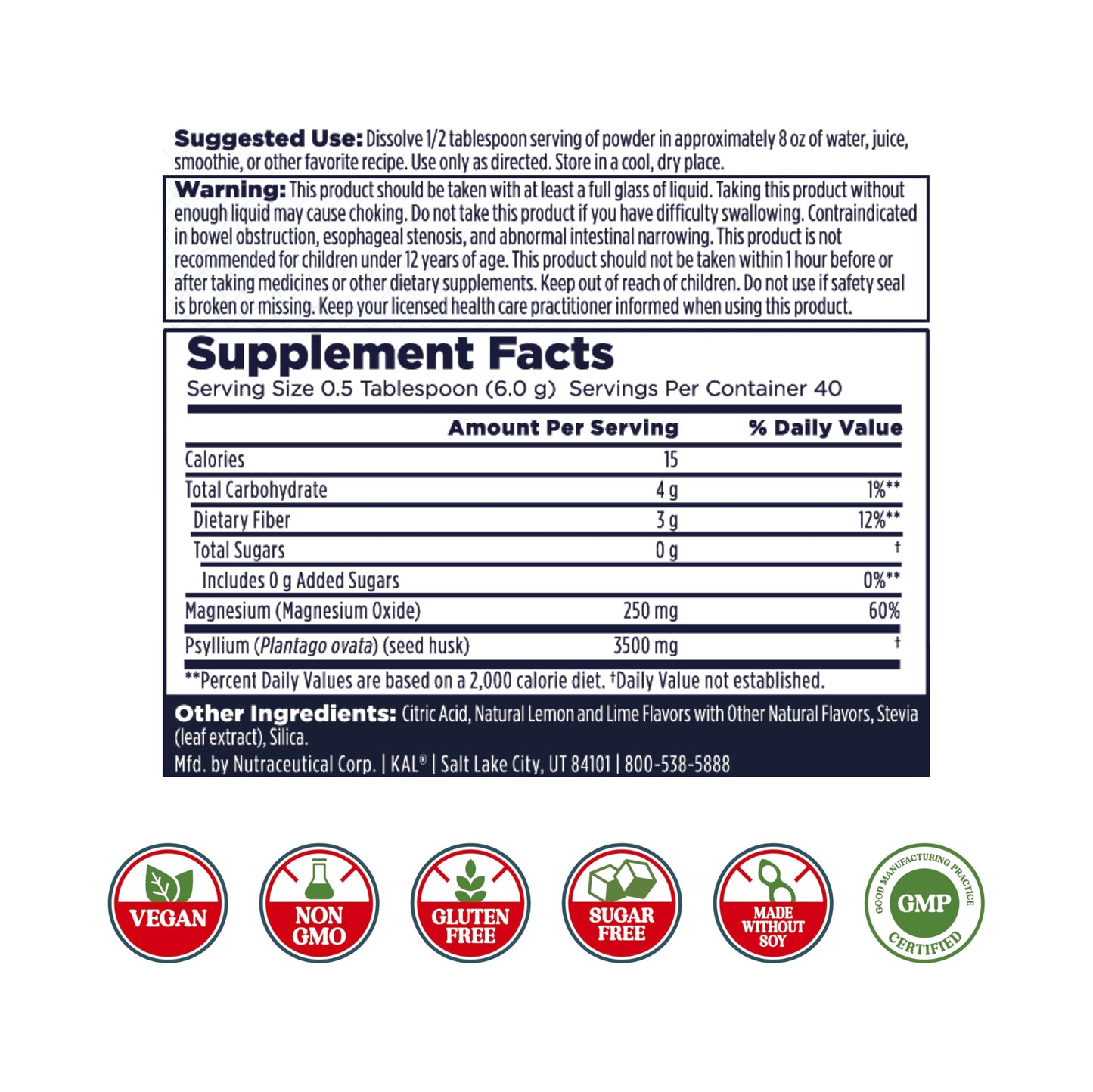 KAL Cleanout Magnesium Plus Psyllium Husk Powder – Lemon Lime | 40 Servings, 8.5 oz