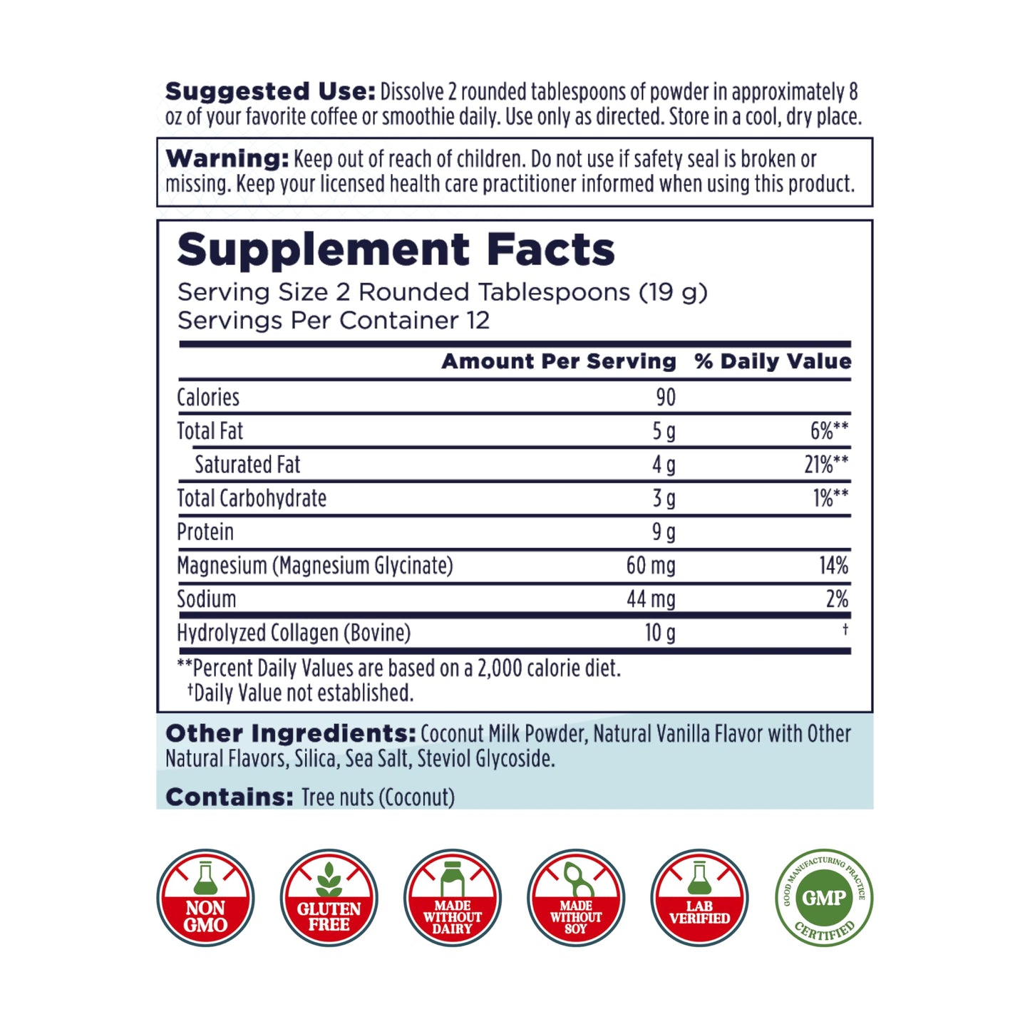 KAL Collagen Creamer Vanilla – Keto Dairy-Free Coffee Creamer with Collagen & Magnesium (8 oz, 12 Servings)